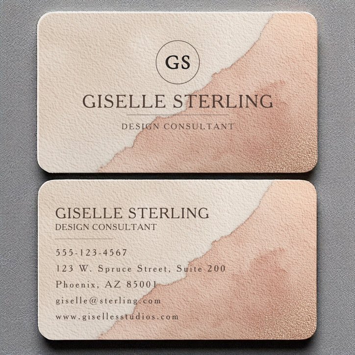Rose Gold Blush Beige Watercolor Elegant Modern Business Card