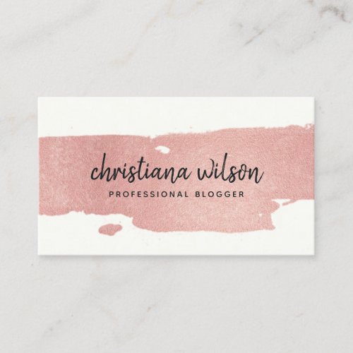 ROSE GOLD BLUSH BLACK BRUSH STROKE CALLIGRAPHY BUSINESS CARD