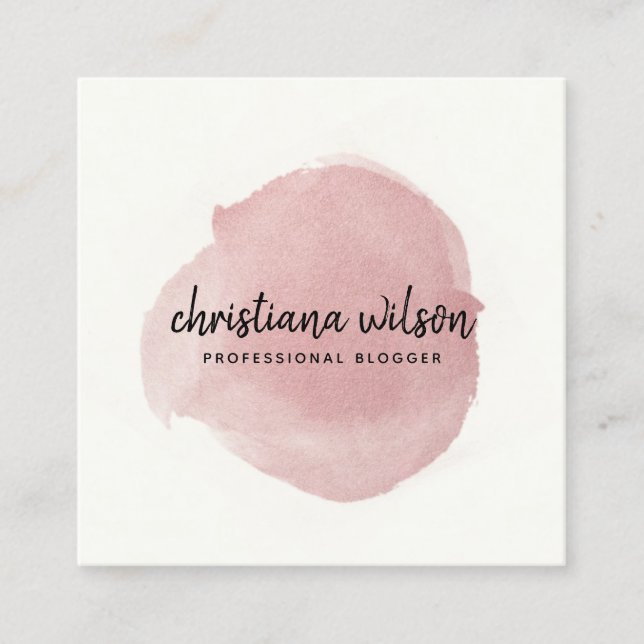 ROSE GOLD BLUSH BLACK BRUSH STROKE CALLIGRAPHY SQUARE BUSINESS CARD (Front)