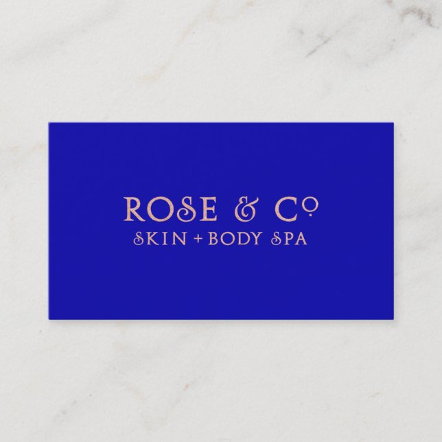 Rose Gold Blush Blue Sapphire Minimal Glam Business Card (Front)