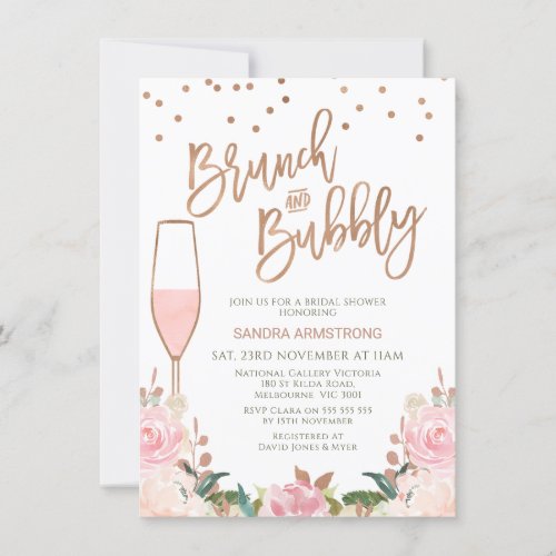 Rose Gold Blush Brunch Bubbly Bridal Shower Invitation