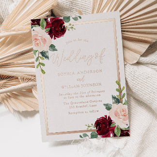 Rose Gold, Blush & Burgundy Floral Wedding Foil Invitation