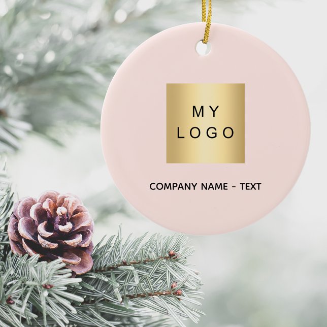 Rose gold blush business company logo ceramic ornament (Creator Uploaded)