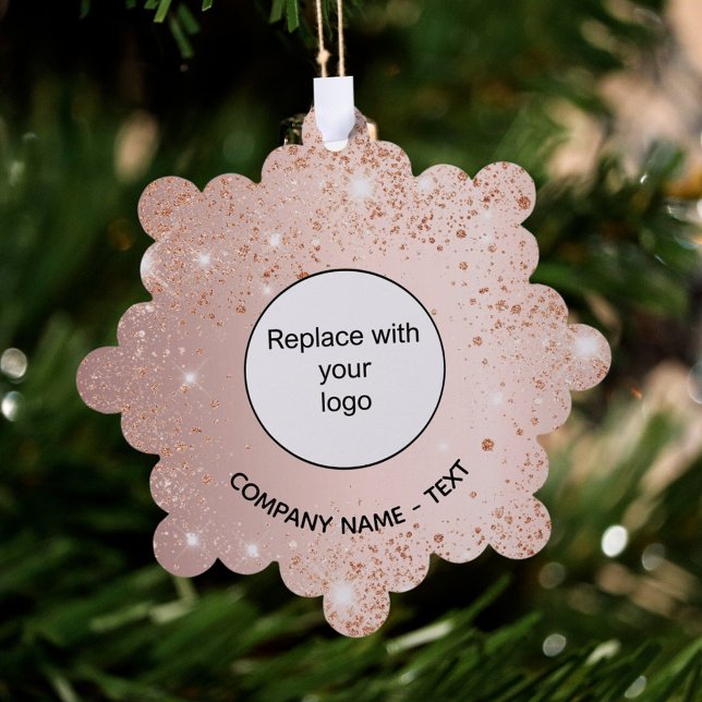 Rose gold blush business company logo ornament card (Creator Uploaded)