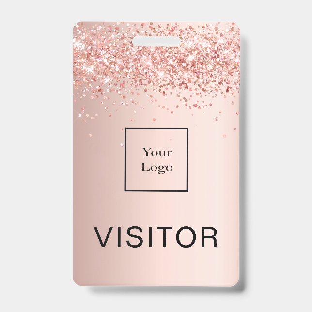 Rose gold blush business logo visitor badge (Front)