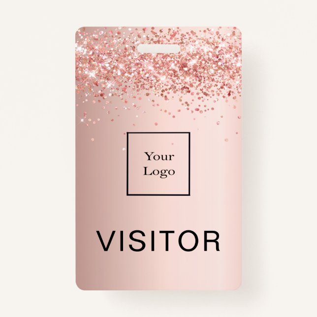 Rose gold blush business logo visitor badge (Front)