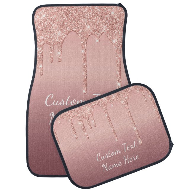 Rose Gold Blush Car Floor Mat with Custom Text (Set)