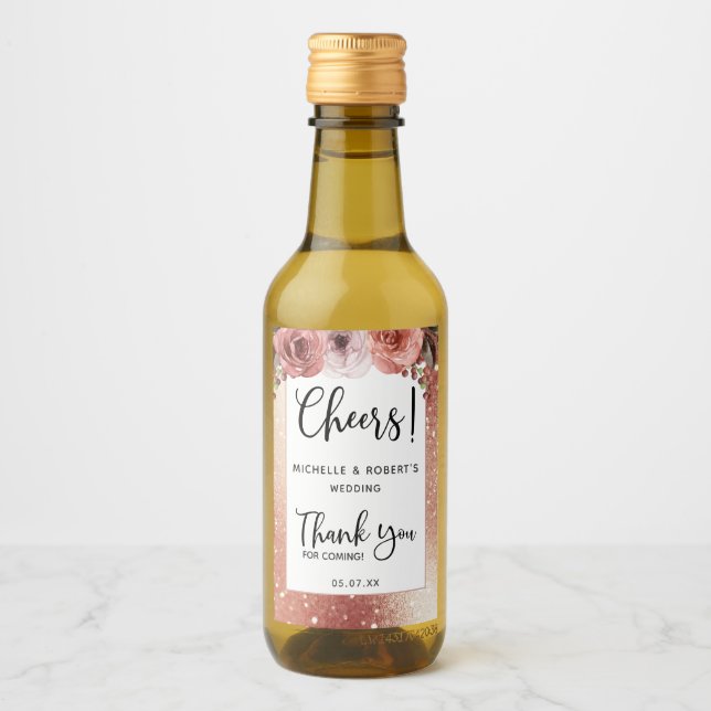 Rose Gold, Blush Cheers, Wine, Liquor Favor Label (Front)