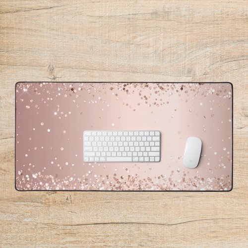 Rose gold blush confetti desk mat