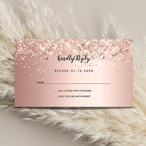 Rose gold blush confetti wedding RSVP  Enclosure Card