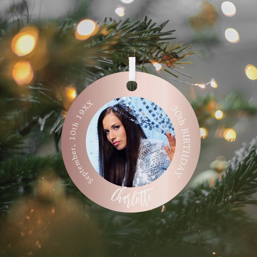 Rose gold blush custom photo birthday metal ornament