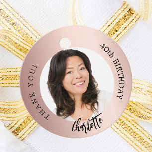 Rose gold blush custom photo thank you birthday favor tags