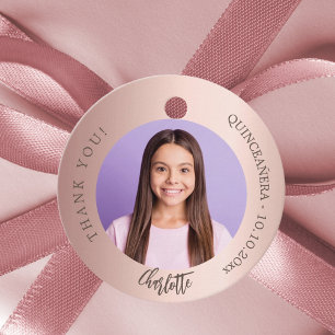 Rose gold blush custom photo thank you Quinceanera Favor Tags