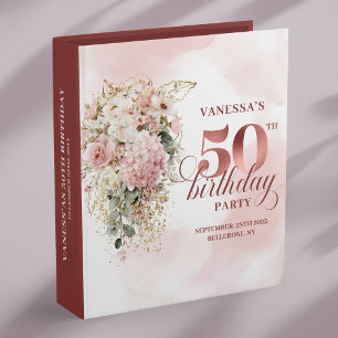 Rose Gold Blush Design 50th Birthday Keepsake Book 3 Ring Binder