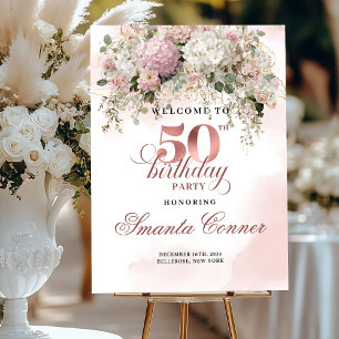Rose Gold Blush Design 50th Birthday Welcome Sign