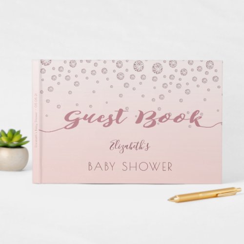 Rose gold blush diamonds girl Baby Shower Guest Book