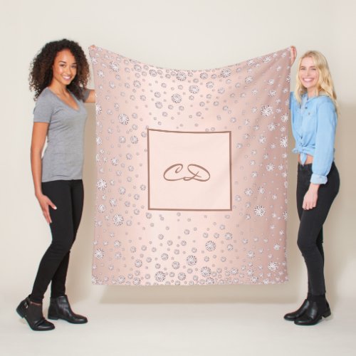 Rose gold blush diamonds monogram initials fleece blanket