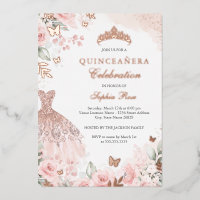 Rose Gold Blush Dress Floral Quinceanera 