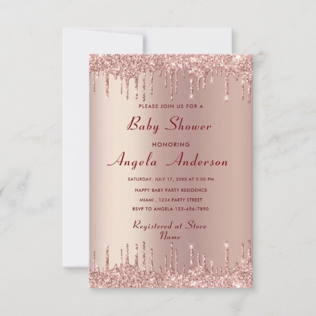Rose Gold Blush Drips Baby Girl Shower Invitation (Front)