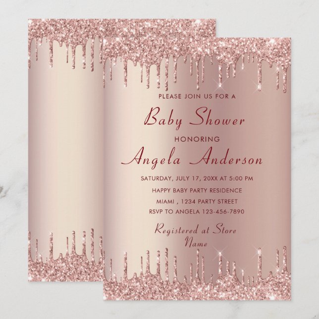 Rose Gold Blush Drips Baby Shower Invitation (Front/Back)