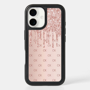 Rose gold blush drips monogram initials iPhone 16 case