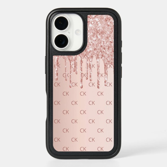 Rose gold blush drips monogram initials otterbox iPhone case (Back)