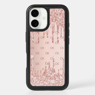 Rose gold blush drips monogram initials iPhone 16 case