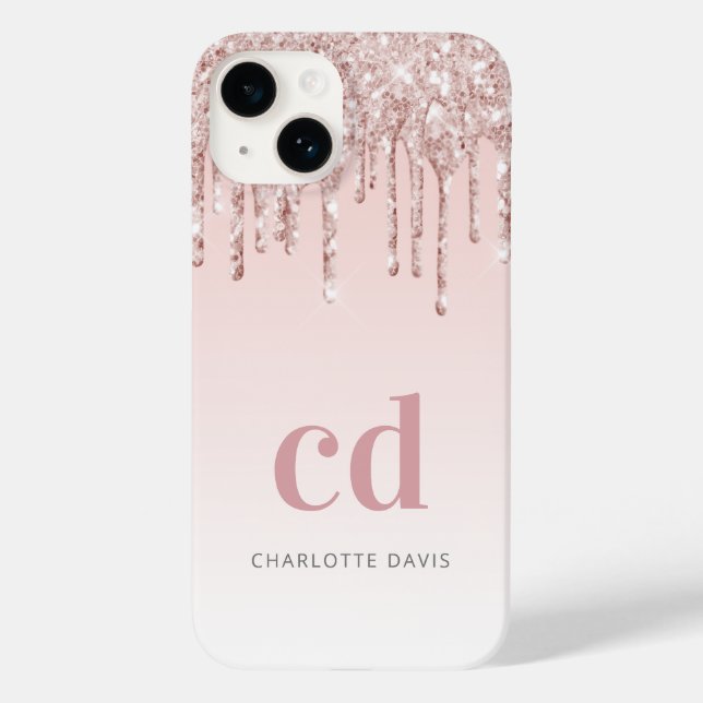 Rose gold blush drips monogram name Case-Mate iPhone case (Back)