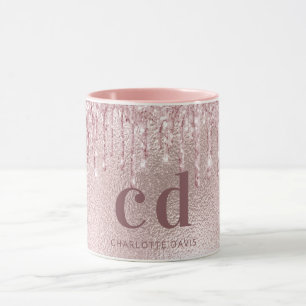 Rose gold blush drips monogram name mug