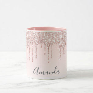Rose gold blush drips name mug