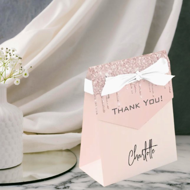 Rose gold blush drips name thank you favor boxes (Creator Uploaded)