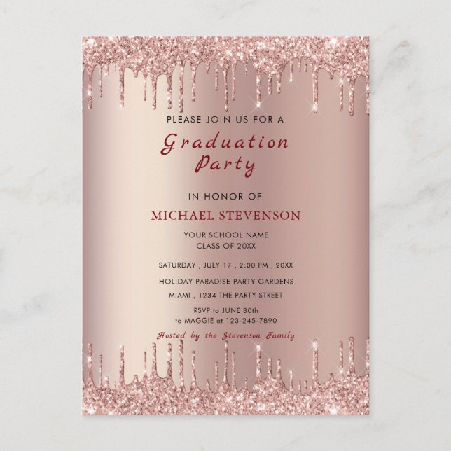 Rose Gold Blush Drips Your Graduation Party Invite (Front)