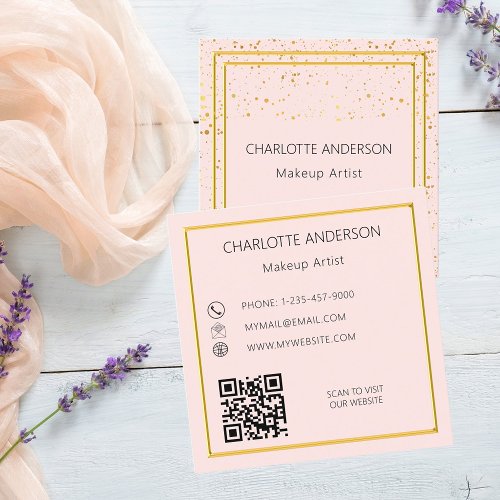 Rose gold blush elegant glamorous QR code Square Business Card