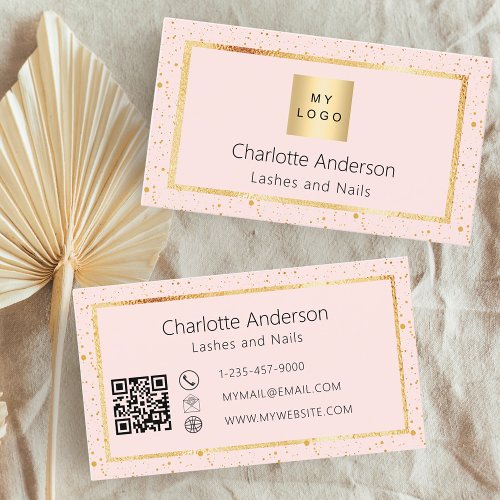 Rose gold blush elegant logo modern QR code Business Card