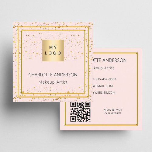 Rose gold blush elegant logo QR code Square Business Card