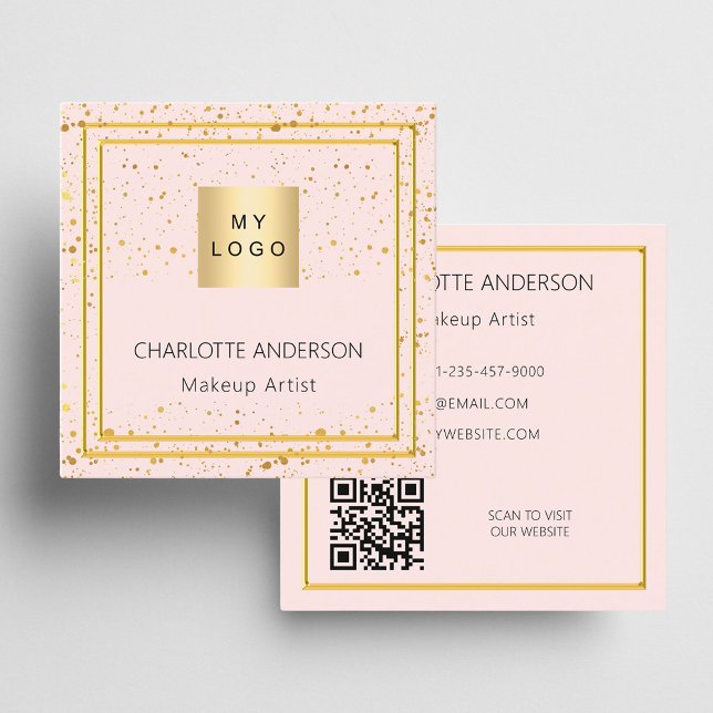 Rose gold blush elegant logo QR code Square Business Card (Creator Uploaded)