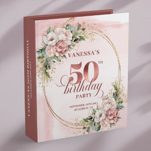 Rose Gold Blush Eucalyptus 50th Birthday Photo   3 Ring Binder