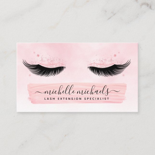 Rose Gold Blush EyeLashes Aftercare Instruction Business Card (Front)