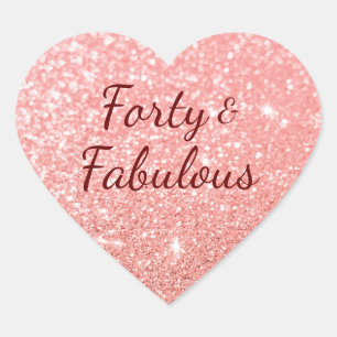 Rose Gold Blush Faux Glitter Bokeh 40 and Fabulous Heart Sticker