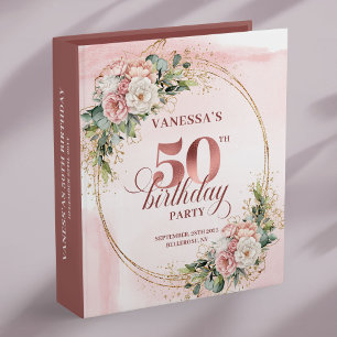Rose Gold Blush Floral 50th Birthday Memory Album 3 Ring Binder