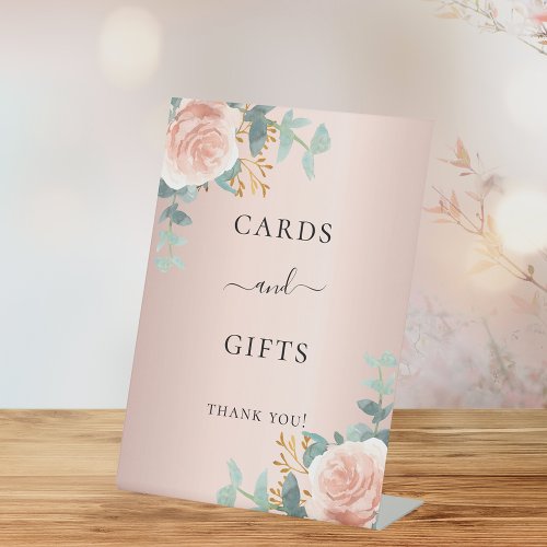 Rose gold blush floral eucalyptus cards gifts sign
