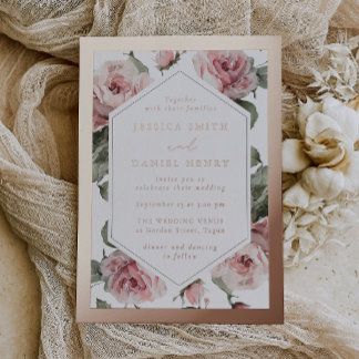 Rose Gold Blush Floral Frame Wedding Foil Invitation