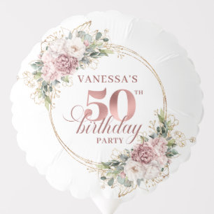 Rose Gold Blush Floral Greenery 50th Birthday  Balloon