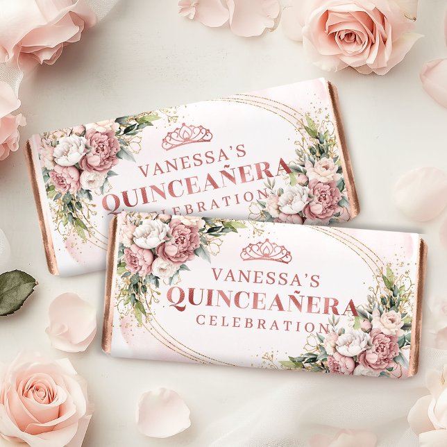 Rose Gold Blush Floral Greenery Sweet Fifteen Bar  (Rose Gold Blush Floral Greenery Sweet Fifteen Bar Wrap)