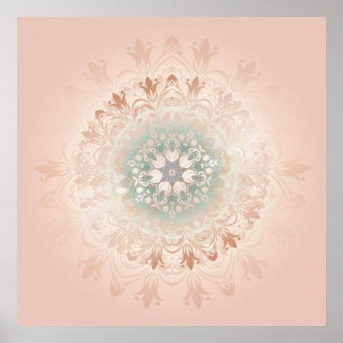 Rose Gold Blush Floral Mandala Poster