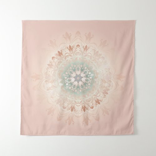 Rose Gold Blush Floral Mandala Tapestry