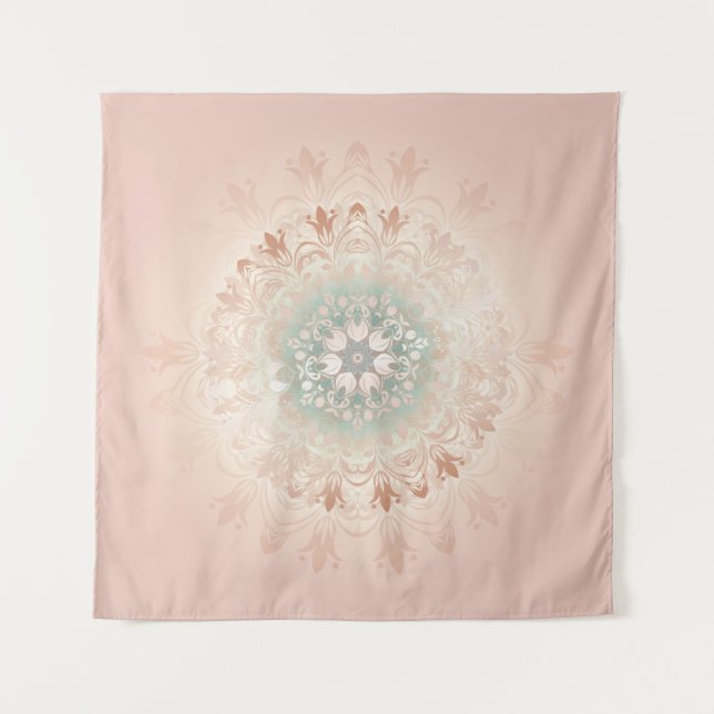 Rose Gold Blush Floral Mandala Tapestry (Front)