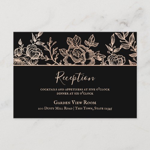 Rose Gold Blush Floral Sketch Wedding Enclosure Card