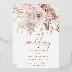 Rose Gold Blush Floral Wedding With Details Foil Foil Invitation