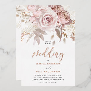 Rose Gold Blush Floral Wedding With Details Foil  Invitation